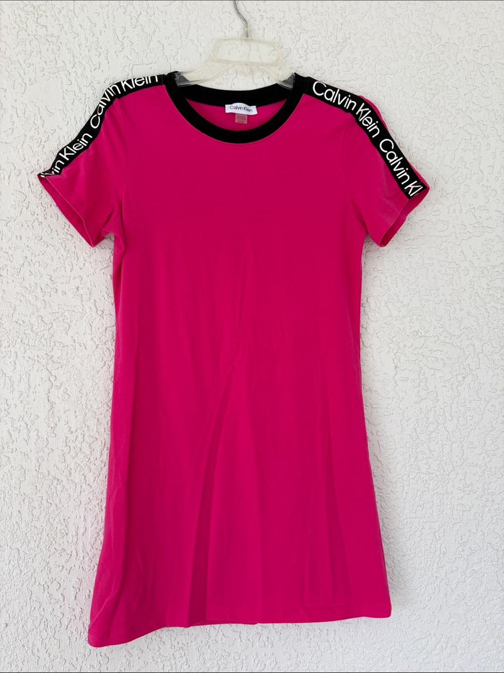 Calvin Klein Hot Pink Tee Dress with Black Logo Trim size S